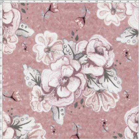 Tecido Estampado para Patchwork - Digital Bouquet Grande Rose Hexagonos (0,50x1,40)
