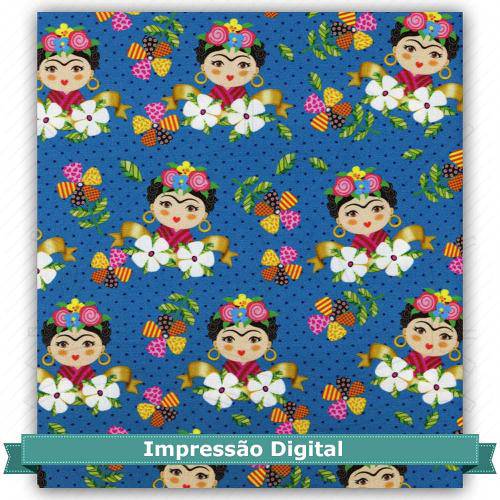Tecido Estampado para Patchwork - Digital Frida Azul (0,50x1,40)