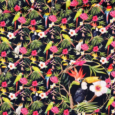 Tecido Estampado para Patchwork - Digital Tropical Floral com Aves Cor 01 (0,50x1,40)
