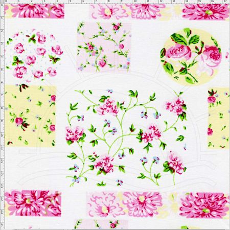 Tecido Estampado para Patchwork - Dior Rosa Fundo Branco Cor 01 (0,50x1,40)