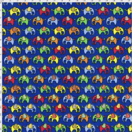 Tecido Estampado para Patchwork - Elefante Colorido Fundo Marinho Cor 02 (0,50x1,40)