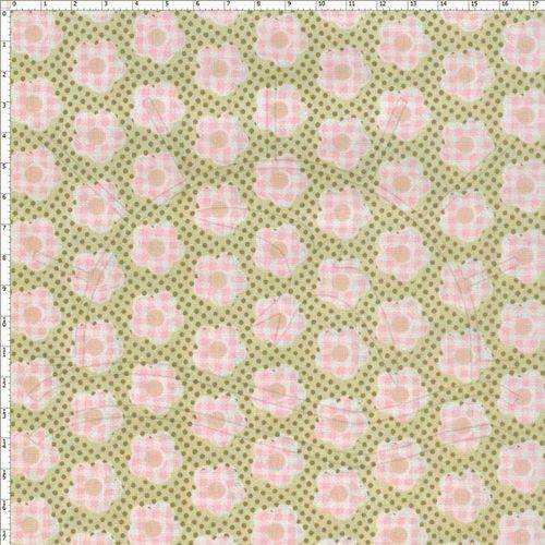 Tecido Estampado para Patchwork - Flor Poa Rosa (0,50x1,40)