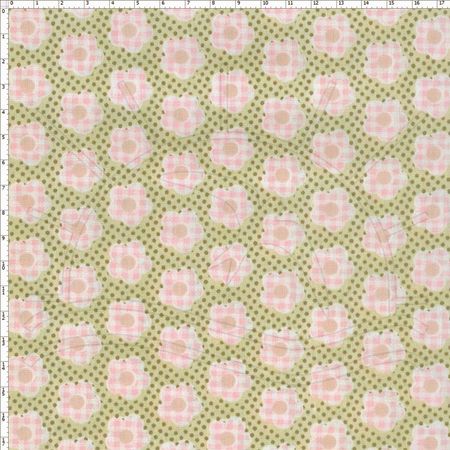 Tecido Estampado para Patchwork - Flor Poa Rosa (0,50x1,40)