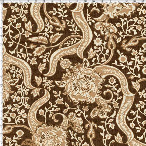 Tecido Estampado para Patchwork - Floral com Arabesco Marrom Cor 03 (0,50x1,40)