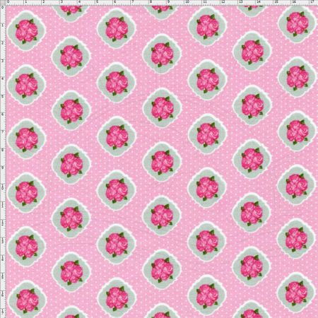 Tecido Estampado para Patchwork - Floral Veneza Pink e Cinza Cor 1949 (0,50x1,40)