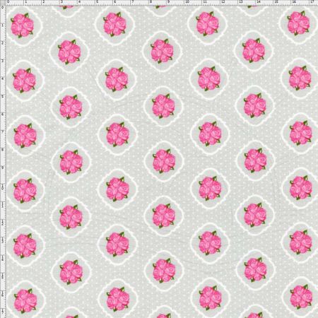 Tecido Estampado para Patchwork - Floral Veneza Pink e Cinza Cor 1950 (0,50x1,40)