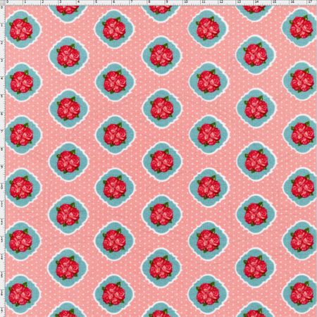 Tecido Estampado para Patchwork - Floral Veneza Rosa e Azul Cor 1923 (0,50x1,40)