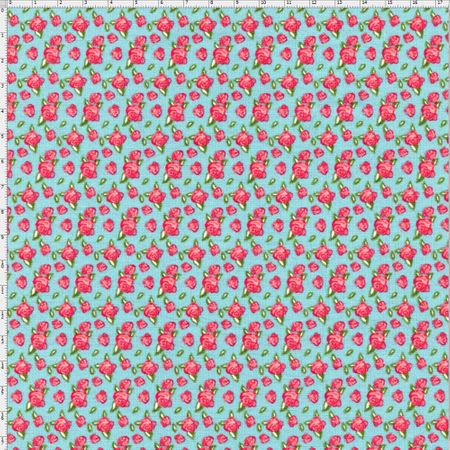 Tecido Estampado para Patchwork - Floral Veneza Rosa e Azul Cor 1922 (0,50x1,40)