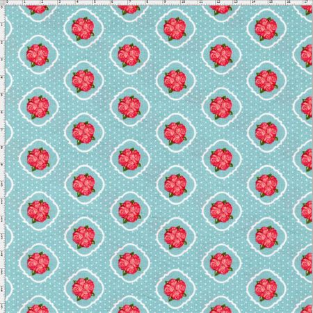 Tecido Estampado para Patchwork - Floral Veneza Rosa e Azul Cor 1924 (0,50x1,40)