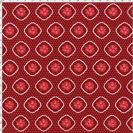 Tecido Estampado para Patchwork - Floral Veneza Vermelho e Bordô Cor 1958 (0,50x1,40)