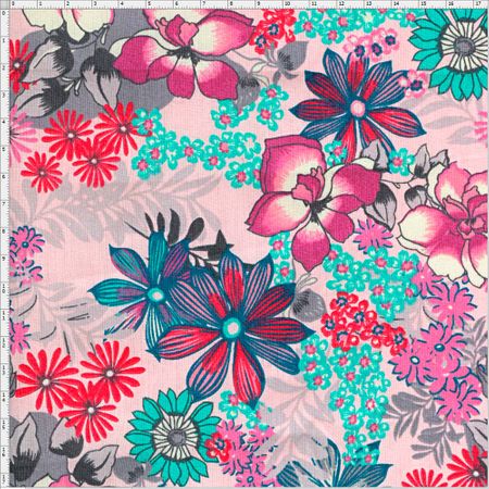 Tecido Estampado para Patchwork - Flower Multicolor Rose 02 (0,50x1,40)