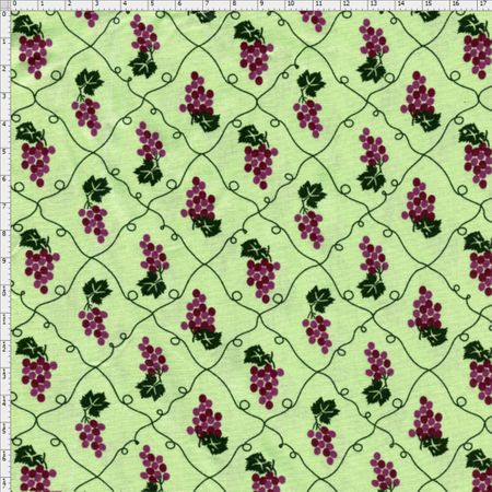 Tecido Estampado para Patchwork - Fruits: Composê Uvas e Folhas Fundo Verde (0,50x1,50)