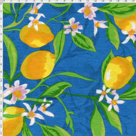Tecido Estampado para Patchwork - Fruits: Limão Fundo Azul (0,50x1,50)
