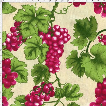 Tecido Estampado para Patchwork - Fruits: Uvas e Folhas Fundo Bege (0,50x1,50)