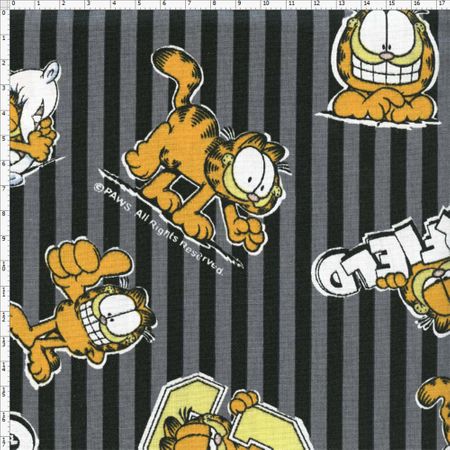 Tecido Estampado para Patchwork - Garfield com Listras Cinza (0,50x1,40)