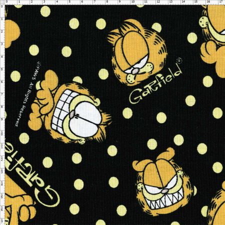 Tecido Estampado para Patchwork - Garfield com Poá Amarelo (0,50x1,40)