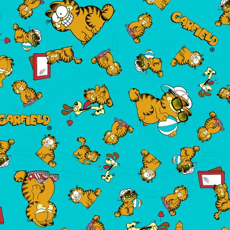 Tecido Estampado para Patchwork - Garfield Expressão Fundo Tiffany (0,50x1,40)