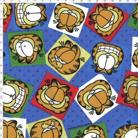 Tecido Estampado para Patchwork - Garfield Face com Poá Azul (0,50x1,40)