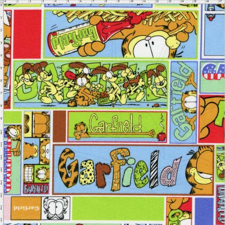 Tecido Estampado para Patchwork - Garfield Quadradinhos (0,60x1,40)
