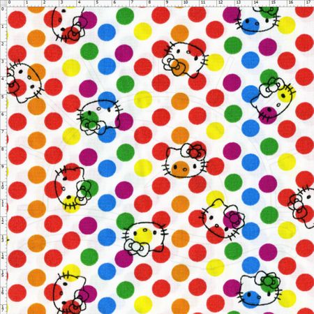 Tecido Estampado para Patchwork - Hello Kitty Colored Dots (0,50x1,40)