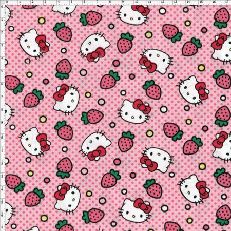 Tecido Estampado para Patchwork - Hello Kitty Strawberries (0,50x1,40)