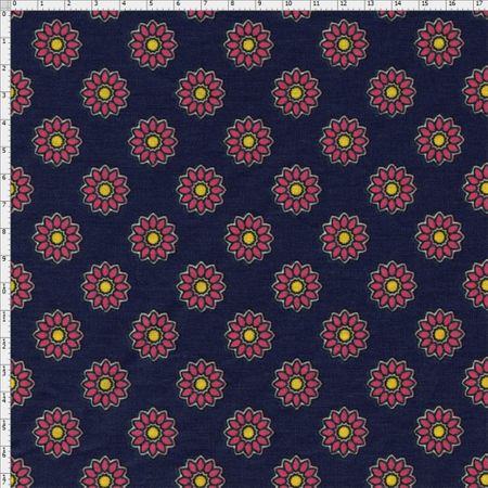 Tecido Estampado para Patchwork - Luminous By Carol Viana: Navy Flower (0,50x1,40)