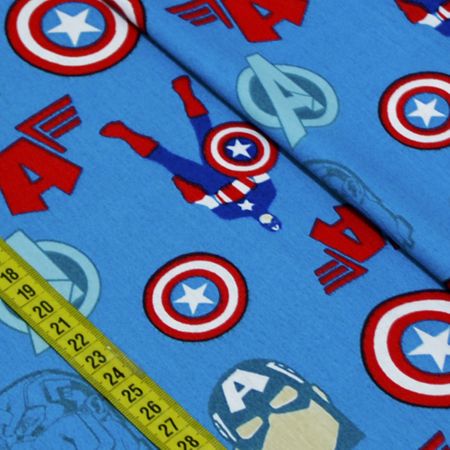 Tecido Estampado para Patchwork - Marvel: Capitão América Fundo Azul (0,50x1,50)