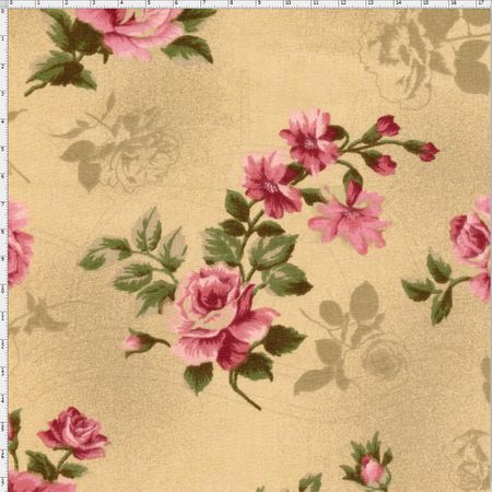 Tecido Estampado para Patchwork - Millyta La Vie En Rose Rosas com Texturas Bege Cor 01 (0,50x1,40)
