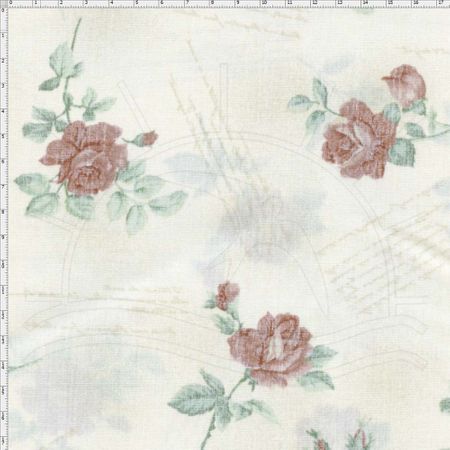 Tecido Estampado para Patchwork - Millyta La Vie En Rose Rosas Rosê com Escritas Bege (0,50x1,40)