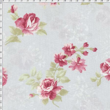 Tecido Estampado para Patchwork - Millyta Shabby Romantic Rosas com Textura Cinza Claro (0,50x1,40)