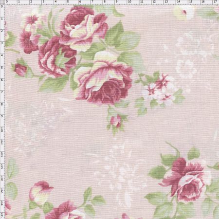 Tecido Estampado para Patchwork - Millyta Shabby Romantic Rosas com Textura Rose Claro (0,50x1,40)