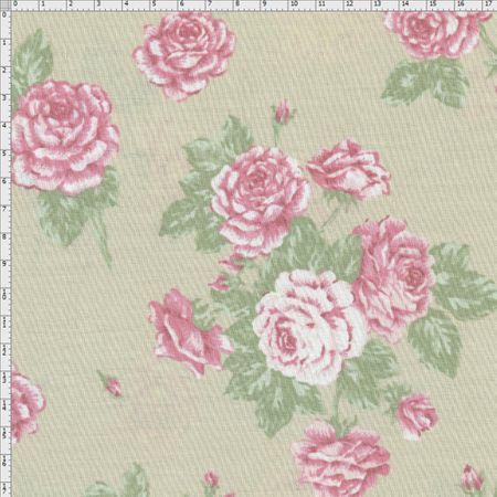 Tecido Estampado para Patchwork - Millyta Shabby Romantic Rosas Grande Bege Claro (0,50x1,40)