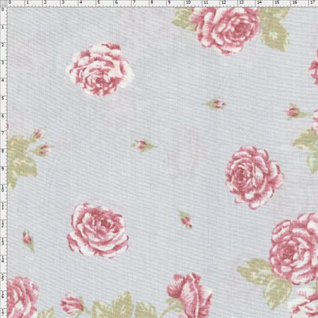 Tecido Estampado para Patchwork - Millyta Shabby Romantic Rosas Grande Cinza Claro (0,50x1,40)