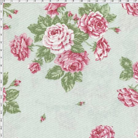 Tecido Estampado para Patchwork - Millyta Shabby Romantic Rosas Grande Verde Claro (0,50x1,40)