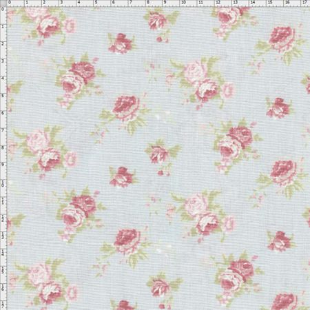 Tecido Estampado para Patchwork - Millyta Shabby Romantic Rosas Pequeno Cinza Claro (0,50x1,40)