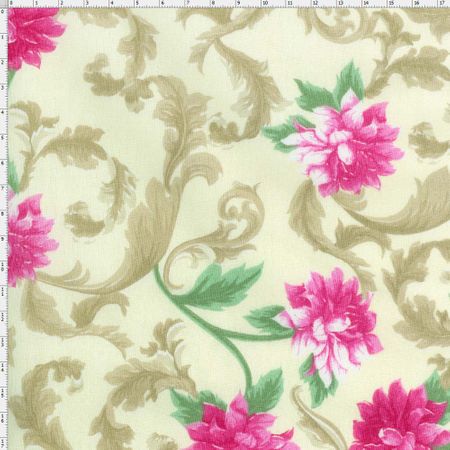 Tecido Estampado para Patchwork - Mirella Floral Barroco Bege 03 (0,50x1,40)
