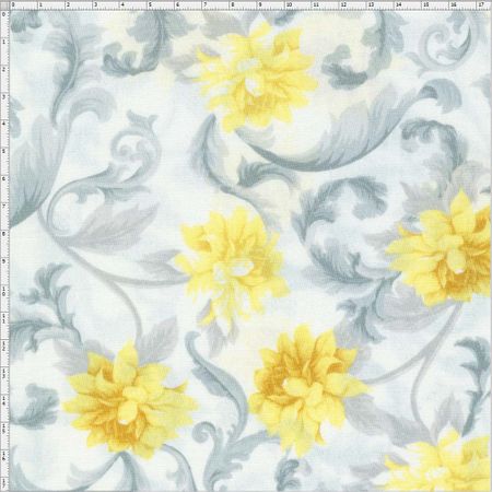 Tecido Estampado para Patchwork - Mirella Floral Barroco Cinza 04 (0,50x1,40)