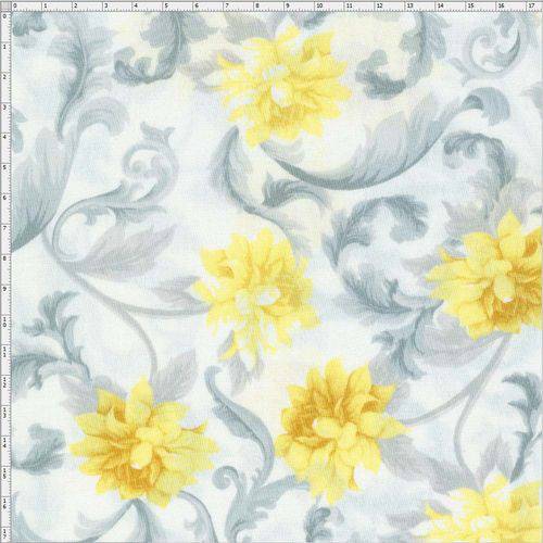 Tecido Estampado para Patchwork - Mirella Floral Barroco Cinza 04 (0,50x1,40)