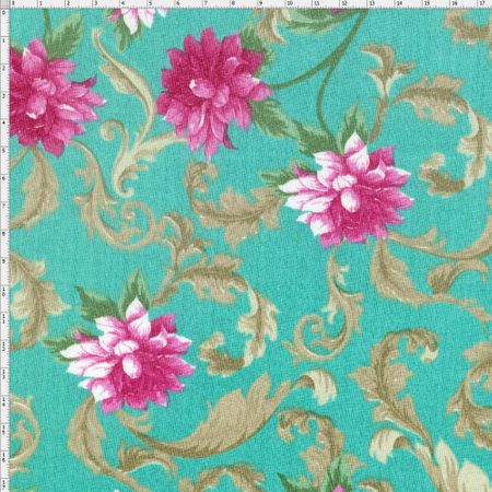 Tecido Estampado para Patchwork - Mirella Floral Barroco Verde 01 (0,50x1,40)