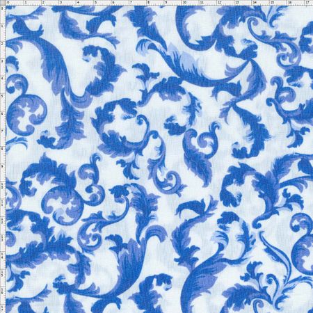 Tecido Estampado para Patchwork - Mirella Folhagem Barroco Azul 02 (0,50x1,40)
