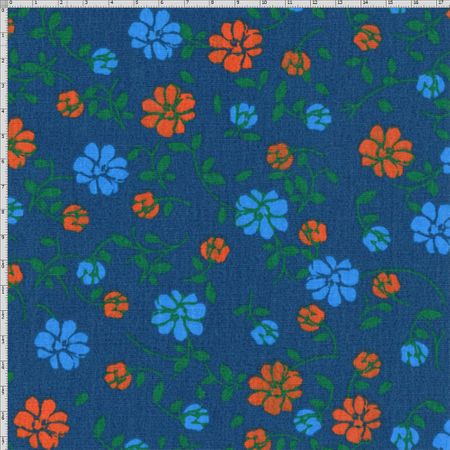 Tecido Estampado para Patchwork - Modern Flower Floral Fundo Azul (0,50x1,40)
