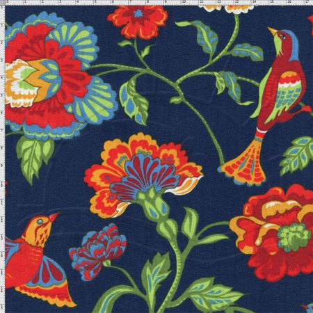 Tecido Estampado para Patchwork - Modern Oriental: Floral Eden com Pássaros Fundo Marinho (0,50x1,40)