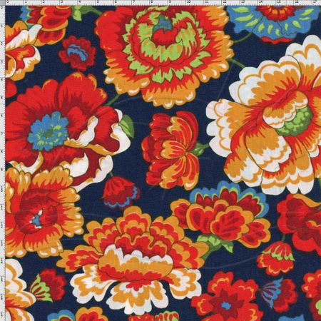 Tecido Estampado para Patchwork - Modern Oriental: Floral Fundo Marinho (0,50x1,40)