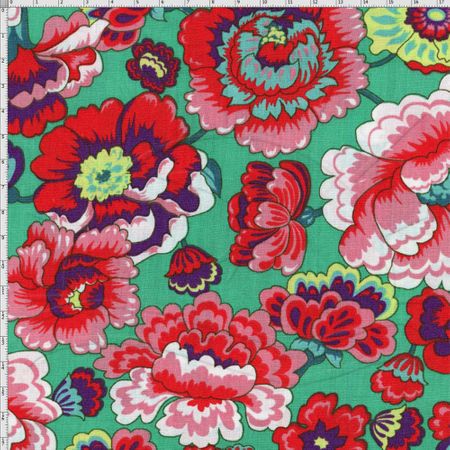 Tecido Estampado para Patchwork - Modern Oriental: Floral Fundo Verde (0,50x1,40)