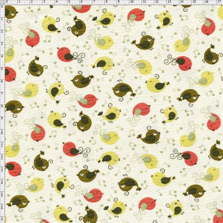 Tecido Estampado para Patchwork - Mundo dos Pássaros Passarinhos Cantores Amarelo Queimado (0,50x1,40)
