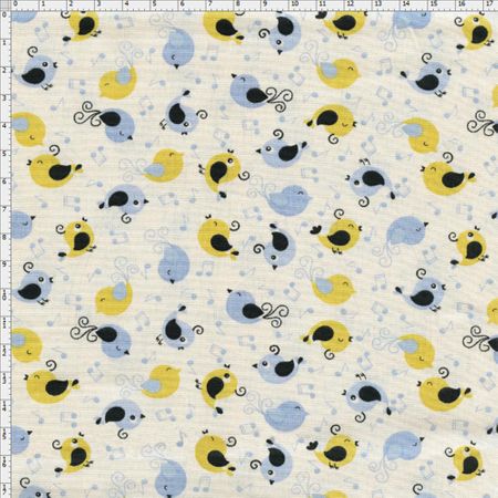 Tecido Estampado para Patchwork - Mundo dos Pássaros Passarinhos Cantores Azul Fog (0,50x1,40)