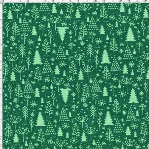 Tecido Estampado para Patchwork - Natal 338508 Composê Pinheiros Verdes Cor 410 (0,50x1,40)