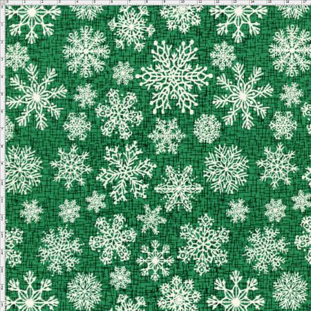 Tecido Estampado para Patchwork - Natal 338508 Flocos de Neve (Verde) Cor 370 (0,50x1,40)