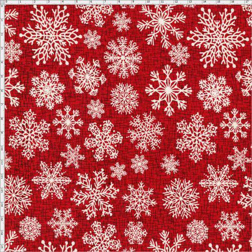 Tecido Estampado para Patchwork - Natal 338508 Flocos de Neve (Vermelho) Cor 380 (0,50x1,40)