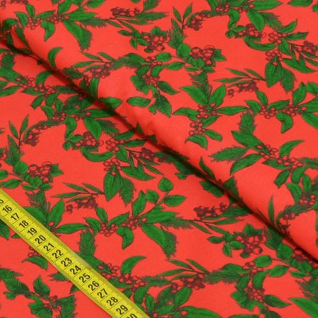 Tecido Estampado para Patchwork - Natal: Holly Fundo Vermelho (0,50x1,40)